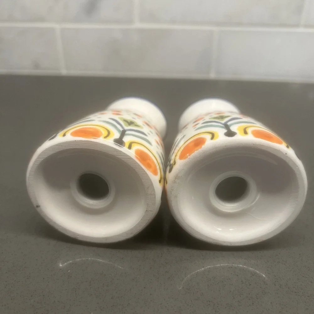 Retro Rainbow Salt Pepper Shakers Pottery Floral  MCM Vintage
